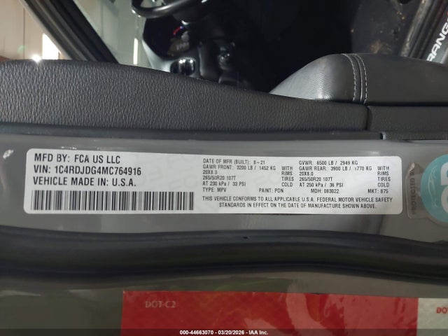 Aukcja sprzedaży 2021 Dodge Durango Gt Plus Awd, vin: 1C4RDJDG4MC764916, numer aukcji: 44663070