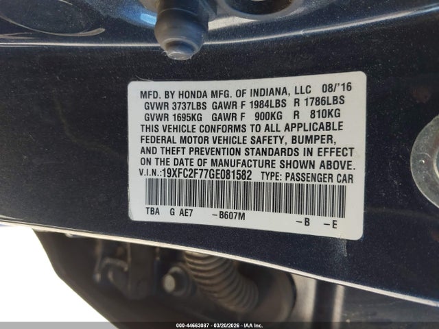 Honda CIVIC EX 2016 19XFC2F77GE081582 Image 9