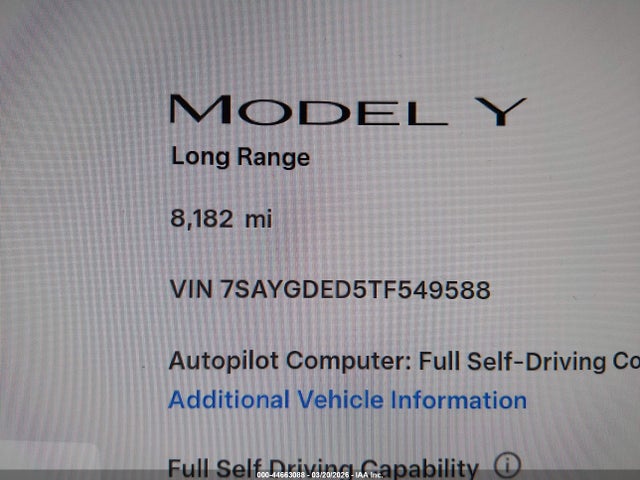 7SAYGDED5TF549588 Tesla Model Y Premium Rear-wheel Drive/standard Rear-wheel Drive