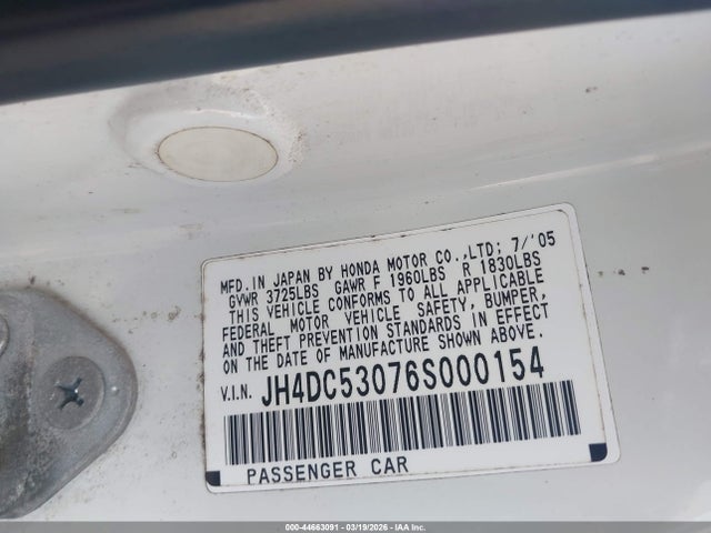 Aukcja sprzedaży 2006 Acura Rsx Type S, vin: JH4DC53076S000154, numer aukcji: 44663091