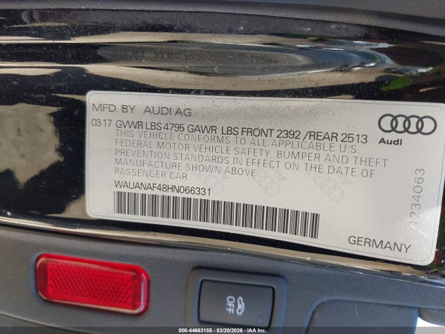 Продажа на аукционе авто 2017 Audi A4 2.0t Premium, vin: WAUANAF48HN066331, номер лота: 44663155