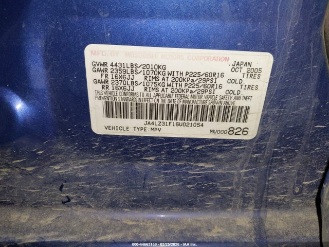 Auction sale of the 2006 Mitsubishi Outlander Ls, vin: JA4LZ31F16U021054, lot number: 44663159