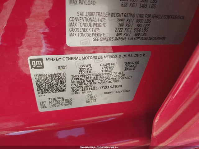 Продаж на аукціоні авто 2026 Chevrolet Silverado 1500 4wd  Short Bed Zr2, vin: 3GCUKHEL3TG103524, номер лоту: 44663164