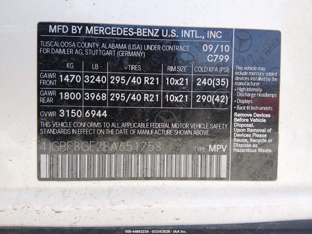 Aukcja sprzedaży 2011 Mercedes-benz Gl 550 4matic, vin: 4JGBF8GE2BA651758, numer aukcji: 44663234