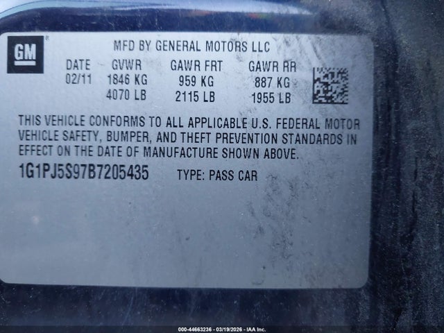 2011 CHEVROLET CRUZE 1G1PJ5S97B7205435 Photo 8