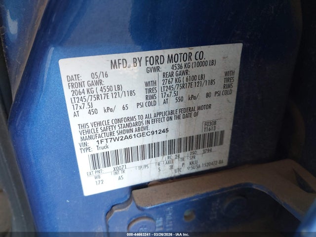 Ford F-250 Xl 2016 1FT7W2A61GEC91245 Image 9