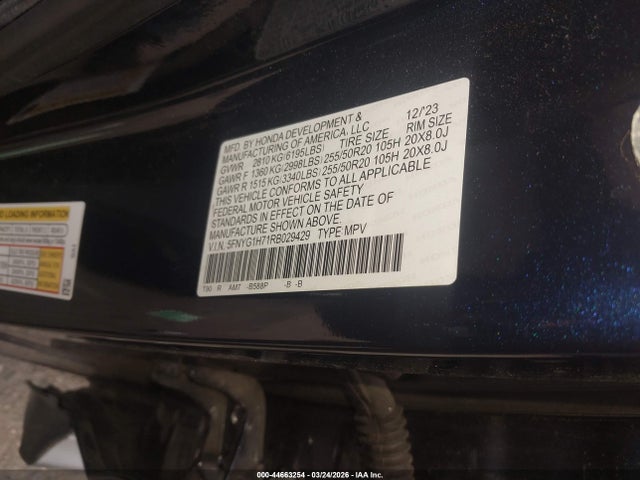 Продаж на аукціоні авто 2024 Honda Pilot Touring, vin: 5FNYG1H71RB029429, номер лоту: 44663254