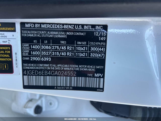 Продажа на аукционе авто 2016 Mercedes-benz Gle 450 Amg Coupe 4matic, vin: 4JGED6EB4GA024552, номер лота: 44663282