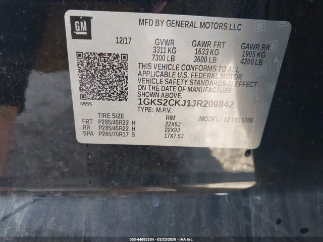 Продажа на аукционе авто 2018 Gmc Yukon Denali, vin: 1GKS2CKJ1JR209842, номер лота: 44663294