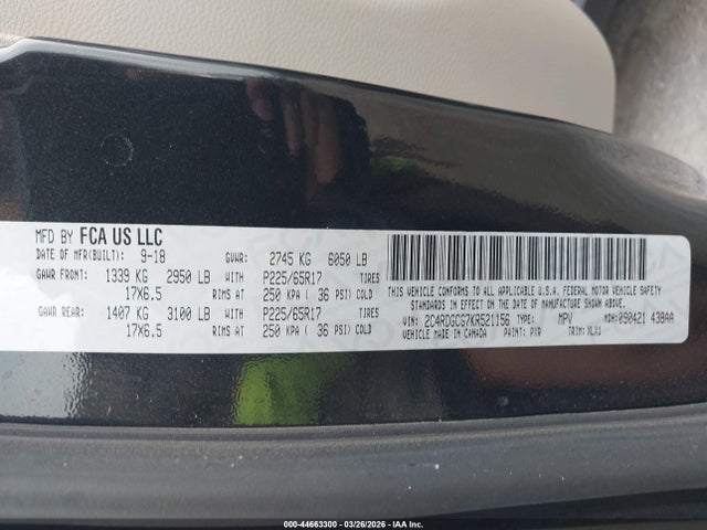 Aukcja sprzedaży 2019 Dodge Grand Caravan Sxt, vin: 2C4RDGCG7KR521156, numer aukcji: 44663300