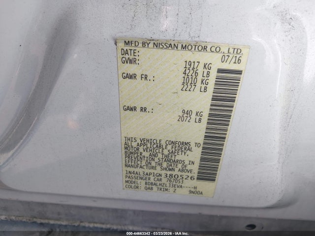 Nissan Altima 2.5 Sr 2016 1N4AL3AP1GN380526 Image 9