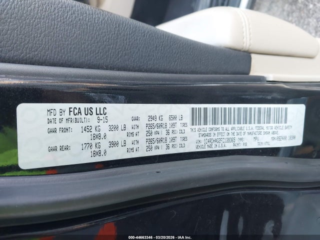 2015 Dodge Durango Sxt მანქანა იყიდება აუქციონზე, vin: 1C4RDHAG2FC139365, აუქციონის ნომერი: 44663346
