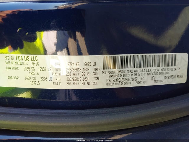 Продажа на аукционе авто 2017 Chrysler Pacifica Touring-l, vin: 2C4RC1BG6HR571007, номер лота: 44663370