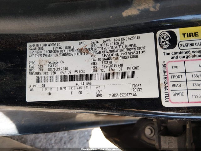Продажа на аукционе авто 2016 Ford Fiesta Se, vin: 3FADP4EJ1GM183105, номер лота: 44663388