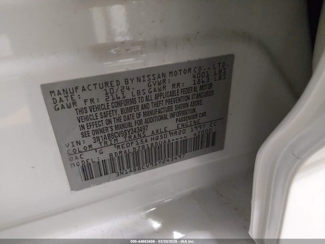 Aukcja sprzedaży 2025 Nissan Sentra Sv, vin: 3N1AB8CV9SY243497, numer aukcji: 44663406