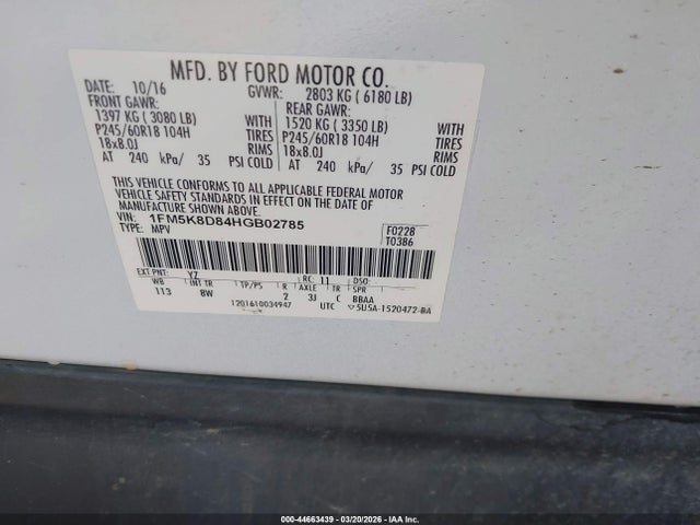 1FM5K8D84HGB02785 Ford EXPLORER XLT
