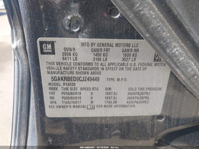 Продаж на аукціоні авто 2012 Buick Enclave Convenience, vin: 5GAKRBED9CJ249449, номер лоту: 44663447