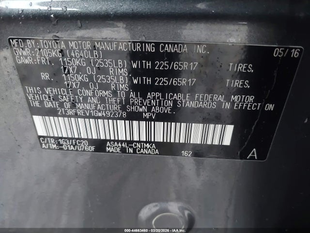 2016 TOYOTA RAV4 2T3RFREV1GW492378 Photo 8