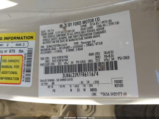 3LN6L2J97FR611674 Lincoln MKZ