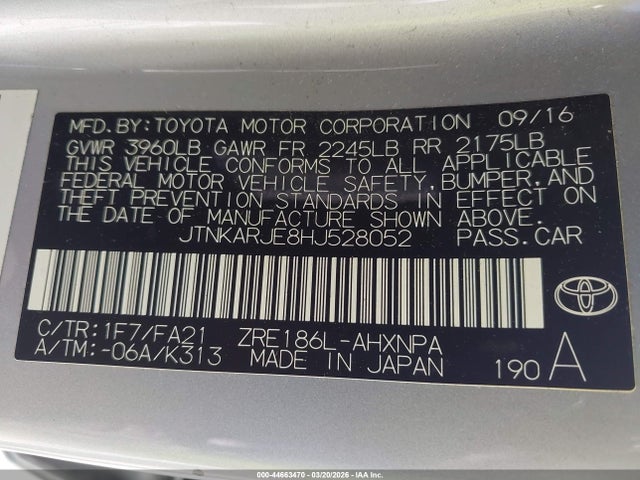 JTNKARJE8HJ528052 Toyota COROLLA IM