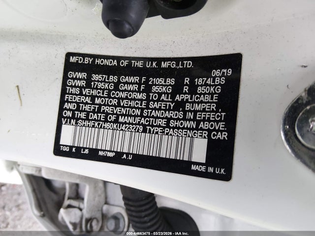 SHHFK7H60KU423279 Honda CIVIC EX
