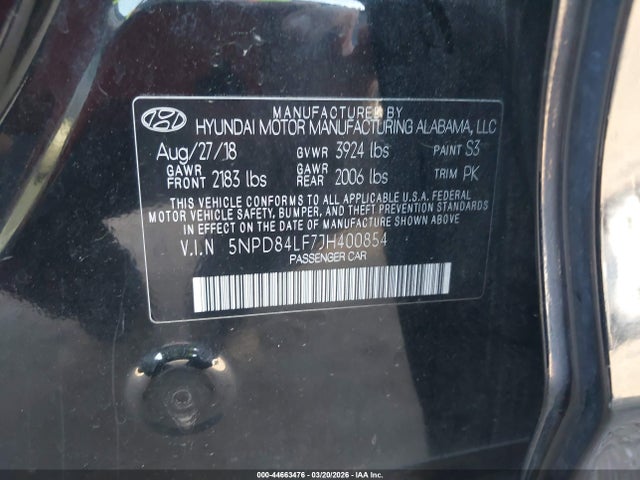 Aukcja sprzedaży 2018 Hyundai Elantra Value Edition, vin: 5NPD84LF7JH400854, numer aukcji: 44663476