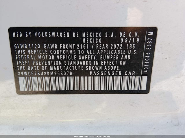 3VWC57BU8KM263079 Volkswagen Jetta 1.4t R-line/1.4t S/1.4t Se