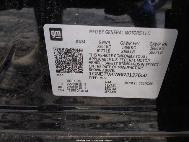 44663505 :رقم المزاد ، 1GNETVKW6RJ137650 vin ، 2024 Chevrolet Traverse Limited Awd Lt Cloth مزاد بيع