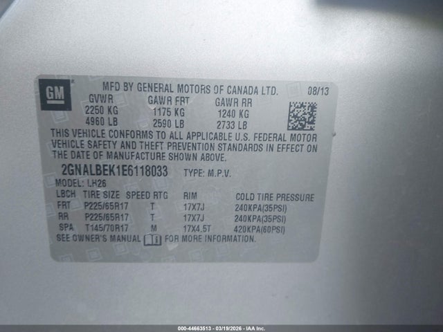 2014 CHEVROLET EQUINOX 2GNALBEK1E6118033 Photo 8