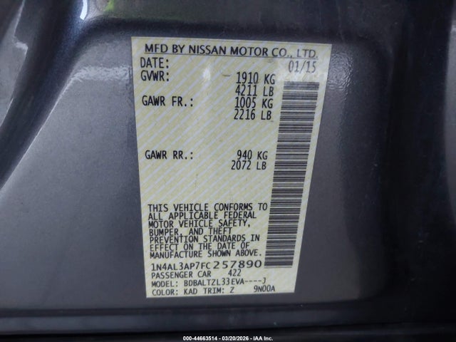 1N4AL3AP7FC257890 Nissan Altima 2.5 Sl