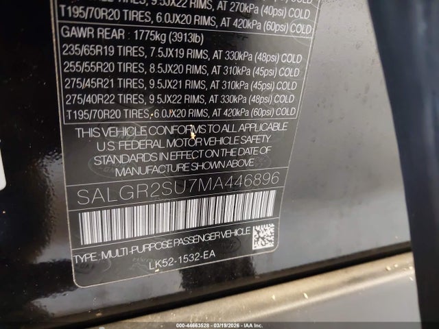 SALGR2SU7MA446896 Land Rover Range Rover