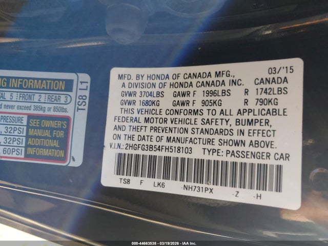 2HGFG3B54FH518103 Honda Civic Lx