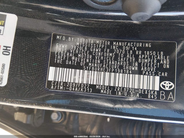 5YFBURHE3FP198184 Toyota Corolla S Plus
