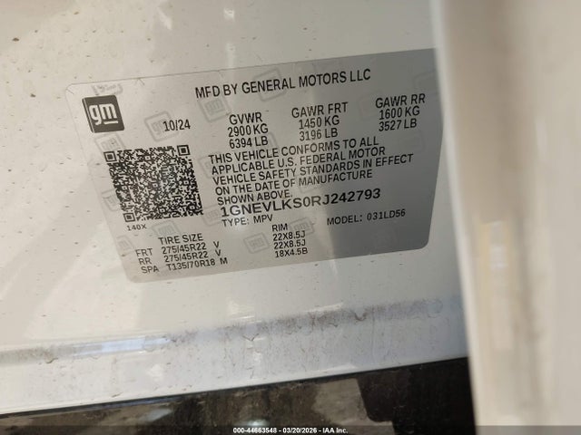 1GNEVLKS0RJ242793 Chevrolet Traverse Awd Rs