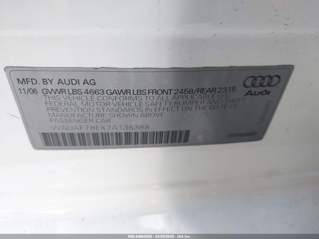 2007 AUDI A4 WAUAF78EX7A136388 Photo 8