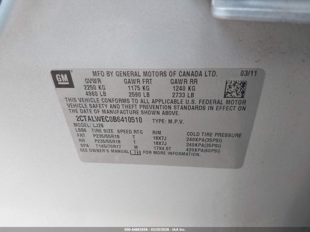 Продажа на аукционе авто 2011 Gmc Terrain Slt-2, vin: 2CTALWEC0B6410510, номер лота: 44663556