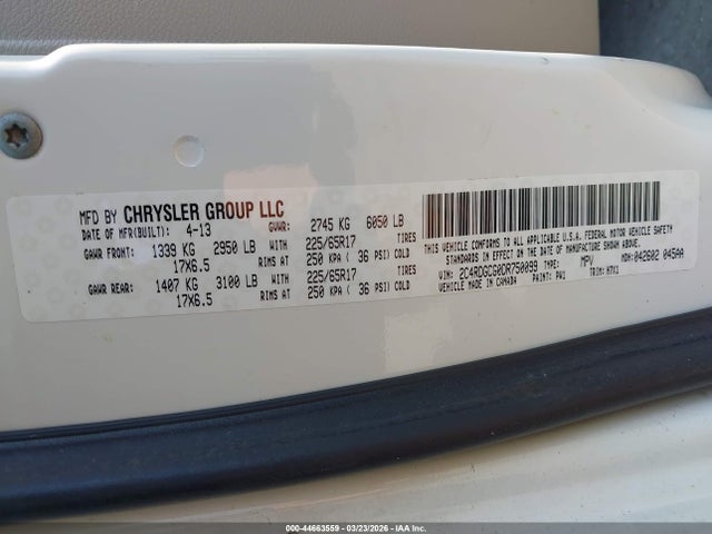Aukcja sprzedaży 2013 Dodge Grand Caravan Sxt, vin: 2C4RDGCG0DR750099, numer aukcji: 44663559