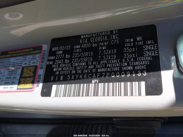 44663586 :رقم المزاد ، 5XYK6CAF7PG009133 vin ، 2023 Kia Sportage X-line مزاد بيع