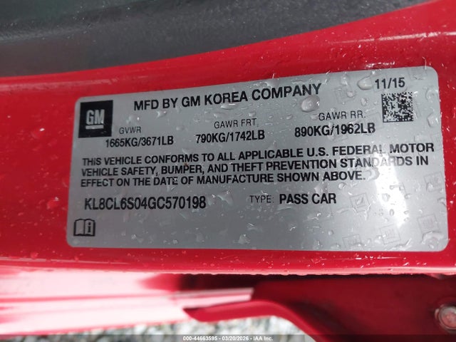 KL8CL6S04GC570198 Chevrolet Spark Ev 2lt