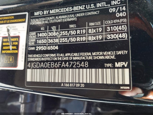 2015 MERCEDES-BENZ ML 250 BLUETEC 4JGDA0EB6FA472548 Photo 8