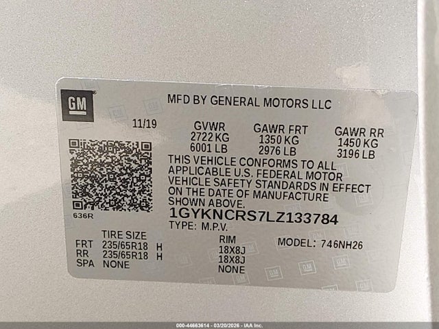 2020 Cadillac Xt5 Fwd Premium Luxury მანქანა იყიდება აუქციონზე, vin: 1GYKNCRS7LZ133784, აუქციონის ნომერი: 44663614