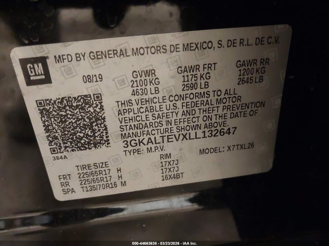 Продажа на аукционе авто 2020 Gmc Terrain Sle, vin: 3GKALTEVXLL132647, номер лота: 44663638