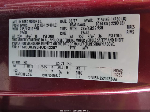 1FMCU0J95HUD42297 Ford Escape Titanium