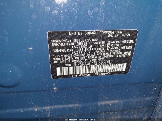 2024 Subaru Forester Wilderness მანქანა იყიდება აუქციონზე, vin: JF2SKAJC4RH522082, აუქციონის ნომერი: 44663646