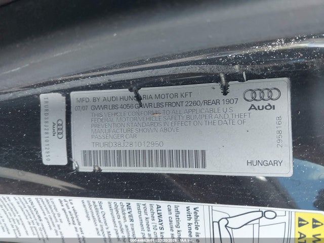 2008 AUDI TT TRURD38J281012950 Photo 8