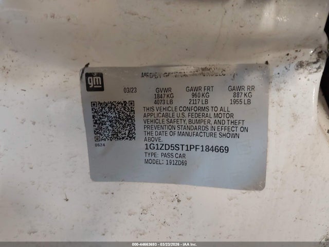 Продаж на аукціоні авто 2023 Chevrolet Malibu Fwd 1lt, vin: 1G1ZD5ST1PF184669, номер лоту: 44663693