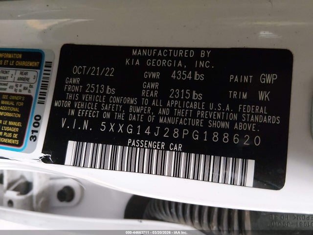 5XXG14J28PG188620 KIA K5 LXS