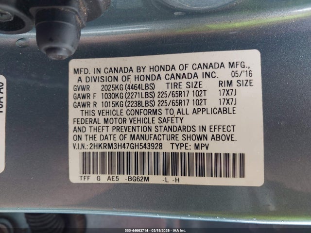 2HKRM3H47GH543928 Honda CR-V SE