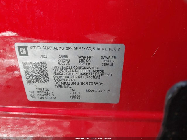Продаж на аукціоні авто 2019 Chevrolet Blazer Rs, vin: 3GNKBJRS4KS703505, номер лоту: 44663767