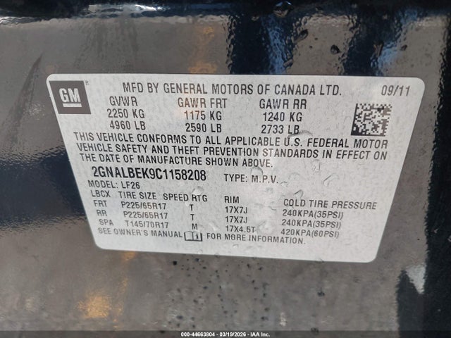 2012 CHEVROLET EQUINOX 2GNALBEK9C1158208 Photo 8